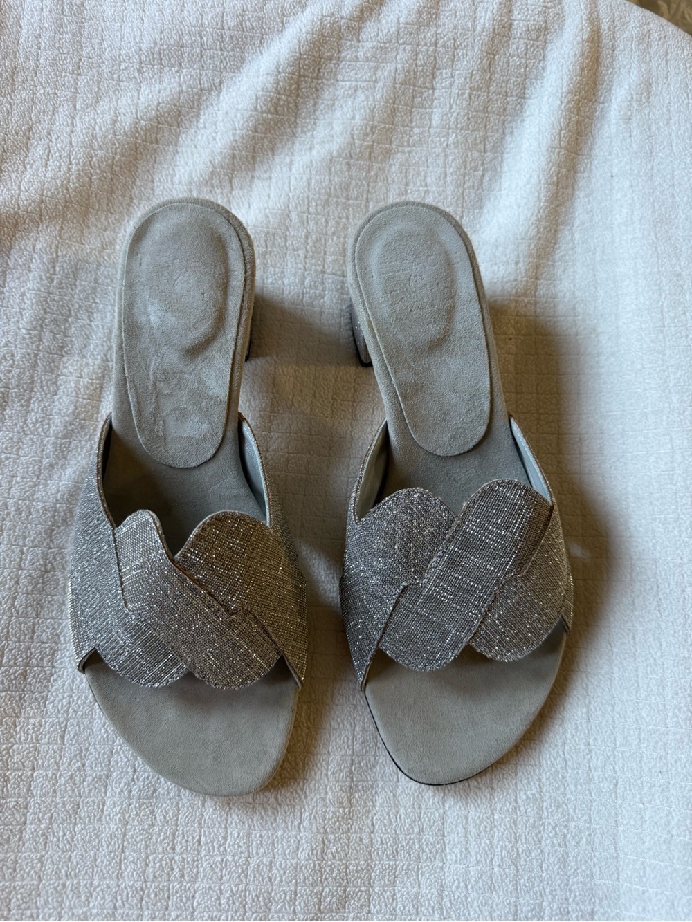 Silver Sparkle Slide Sandals Low Block Heel | Evening & Special Occasion - Picture 8 of 9